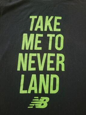 New Balance Women's Navy Tee with Green 'Take Me to Neverland' Print